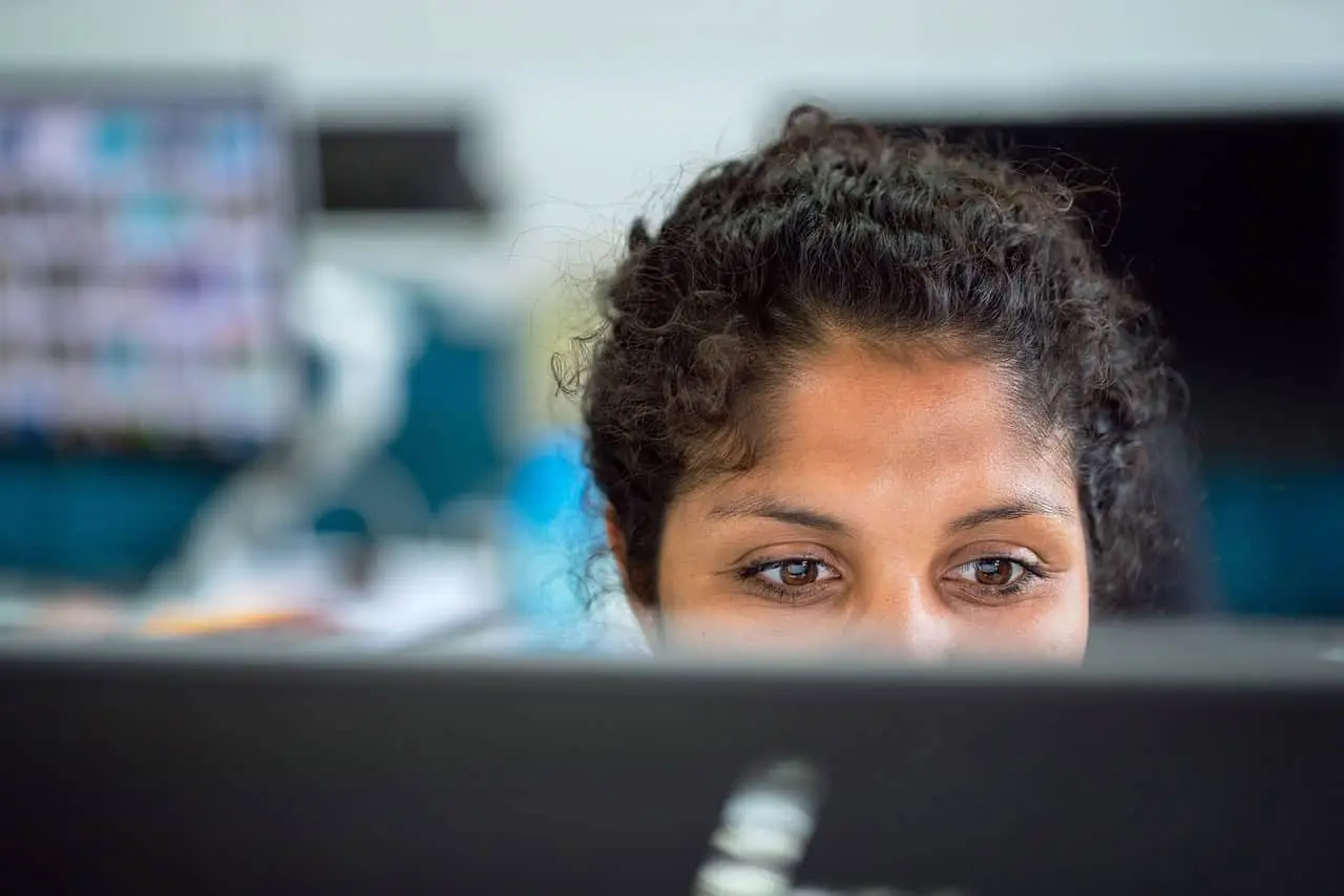 Illustration woman looking in computer monitor